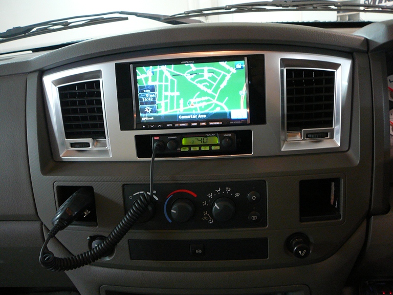 Dodge Ram, Alpine GPS Navigation and reverse camera, GME UHF and Hema Off road Navigator.